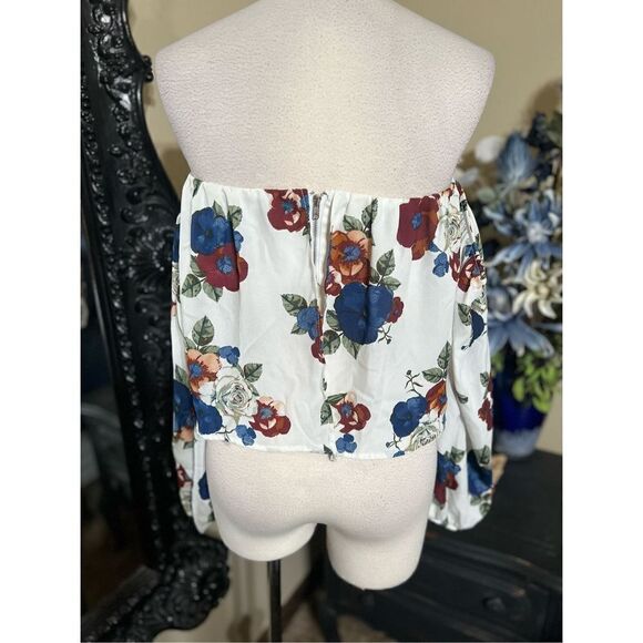 4SI3NNA Sexy Floral Cold Shoulder Long Sleeve Blouse Size Small - Picture 3 of 5
